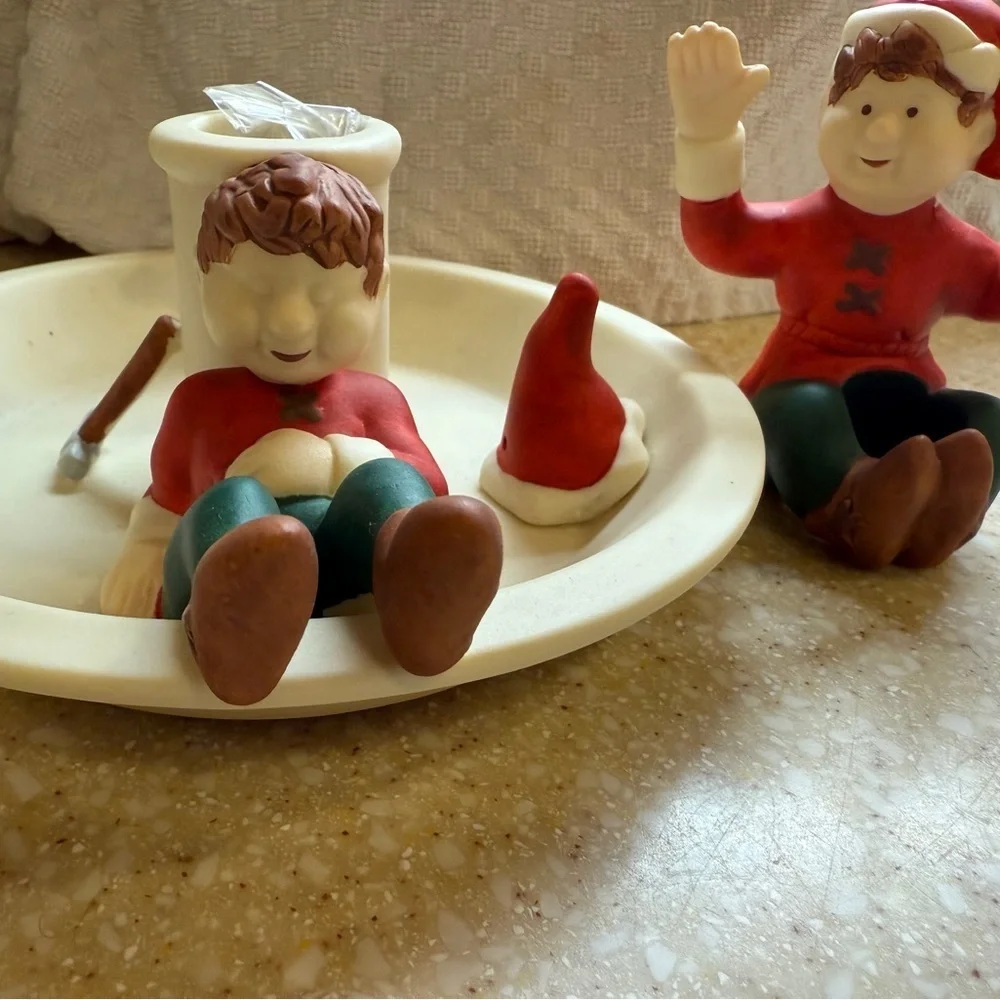 Vintage 90’s Partylite Christmas Elf Tapered Candle Stick Holder Resting Elf